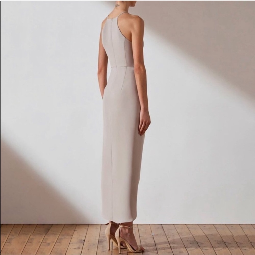 Shona Joy Core High Neck Tulip Ruched Dress in Oyster Size 6 - Picture 4 of 14